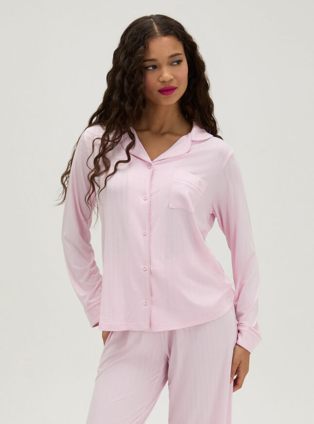 Ribbed modal long pyjama set